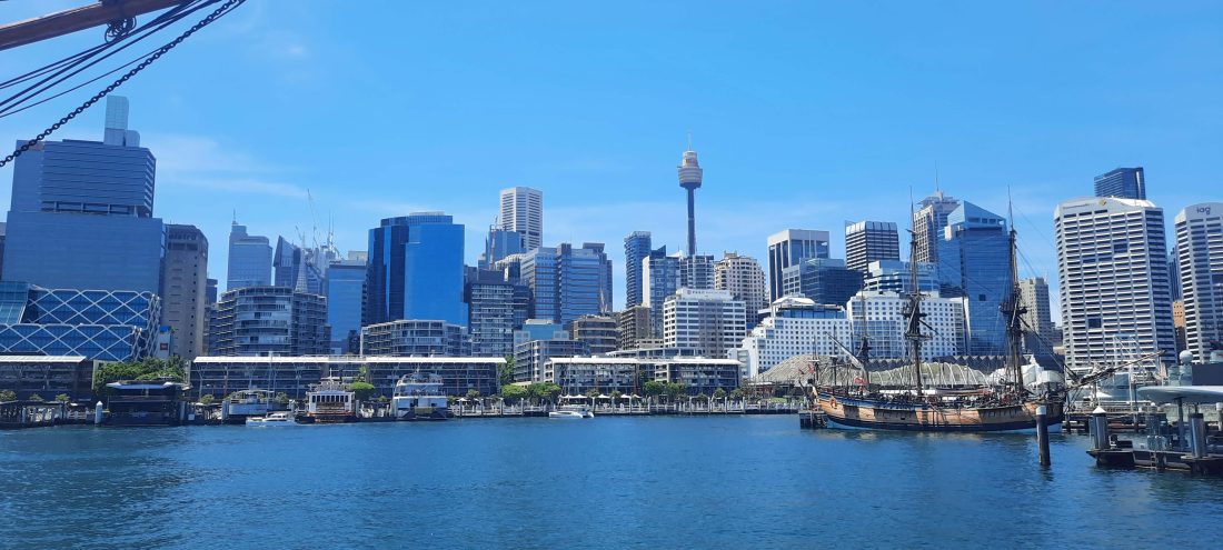 Harbour with tall ship